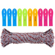 Klamerki Z Sznurkiem Do Prania Zapinki Klipsy Spinacze Sznurek Linka ZESTAW