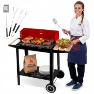 GRILL WĘGLOWY OGRODOWY NA KOŁACH PÓŁKI GRILL NA BRYKIET BBQ