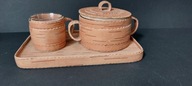 Korkowy zestaw stołowy cukiernica mlecznik taca