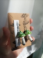 Kolczyki grzybki - muchomorki jasnozielone - ręcznie wykonane - stal