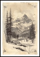 A2 PLAKAT RYSUNEK SZKIC VINTAGE RETRO GÓRY ŚNIEG STRUMYK RZEKA