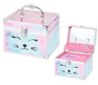 KUFEREK z Futerka KOSMETYKI + BIŻUTERIA Zestaw do Makijażu KOTEK