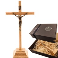Krzyż Drewniany Jasny Stojący 20,5cm + PUDEŁKO PREZENT APOSTOLS Box Sianko
