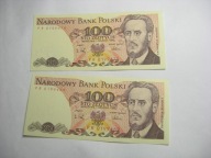 100 zł 1988 PR 2 banknoty kolejne niskie numery