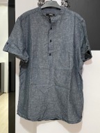 12 Koszula Indigo stójka folkowa popiel cieniowania 55 % len 45% bawełna M