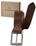 Pasek męski skórzany sokrates naturalny stal nierdzewna stainless steel