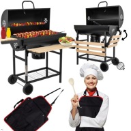 GRILL WĘGLOWY OGRODOWY DUŻY BECZKA 3 RUSZTY PRZENOŚNY + FARTUCH GRATIS