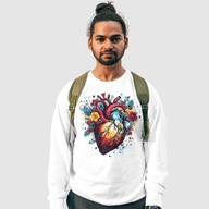 Biała Bluza XXL z Nadrukiem „Serce i Kwiaty” – Artystyczny Wyraz Stylu