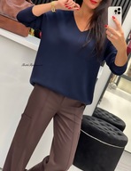 Sweter z Dekoltem V Granat