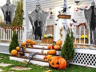 DEKORACJA HALLOWEEN WISZĄCA OZDOBA DUCH SZKIELET ŚMIERĆ ZJAWA CZASZKA 80 CM