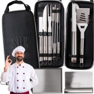 ZESTAW DO GRILLA STEK BZDUR 12w1 STAL 304 ETUI EVA PLANCHA SMASH BURGER