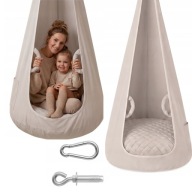 HUŚTAWKA WISZĄCA KOKON FOTEL WISZĄCY KOSZ BUJANY DO POKOJU BEŻOWY VELVET