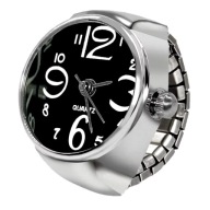 Elastyczny Pierścień z Zegarkiem Srebrny Sygnet Unisex Quartz Czarny Chrom