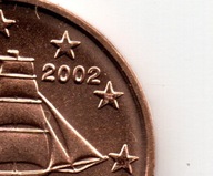 Grecja. 2 eurocent z 2002 roku z woreczka startowego w gwiazdce z literka F