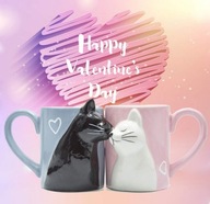 Filiżanki do kawy z kotem zestaw 2 szt prezent ślubny walentynki para