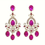 KOLCZYKI FRĘDZLAMI BOHO duże sztuczny kryształ pozłacane złoto ORIENTALNE