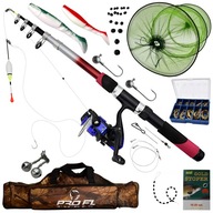 GOTOWY Uzbrojony Zestaw Wędkarski nad wodę siatka przynęty haczyki stopery