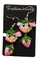 KOLCZYKI LONG Z MODELINY TRUSKAWKI KRÓWKI RÓŻOWE