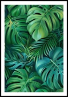 A2 PLAKAT DO SALONU SYPIALNI ŁAZIENKI ZIELONE LIŚCIE MONSTERY PALMY NR4