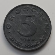 *AUSTRIA [0681]*5 groszy 1980 Druga Republika 5 GROSCHEN, Herb Orzeł