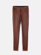 Brązowe ocieplane legginsy S 36 eko skóra, wysoki stan, plus ciepło