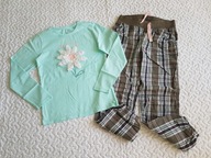 Cool Club bluzka błękit i kwiatek spodnie w kratkę podwójne roz 128-134