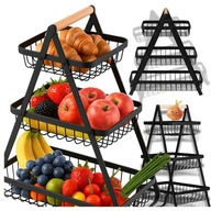 KOSZ NA OWOCE KOSZYK PIĘTROWY METALOWY CZARNY 3 POZIOMY STOJAK NA WARZYWA