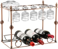 Stojak na wino i lampki szkło metalowy organizer barowy na blat na koktajle