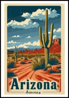 A2 KOLOROWY PLAKAT OBRAZ ARIZONA USA STANY ZJEDNOCZONE KAKTUS VINTAGE RETRO