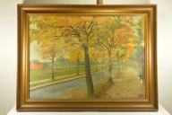 PIĘKNY OBRAZ OLEJNY PEJZAŻ WIEJSKI SYGNOWANY E. K.