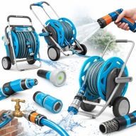 WĄŻ OGRODOWY WÓZEK NA BĘBEN ZWIJANY ZESTAW ZRASZACZ 30M 1/2 DO PODLEWANIA