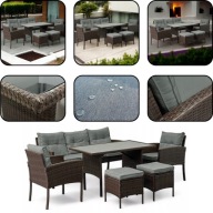 MEBLE OGRODOWE TECHNORATTAN ZESTAW KOMPLET KANAPA STÓŁ + FOLETE + PUFY 6el.