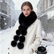 SZAL SZALIK mini CIEPŁY ZIMOWY IMITACJA FUTRA PUCHATY anime czarny modny