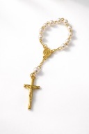 RÓŻANIEC Dziesiątka różańca złoty krzyżyk perłowe paciorki NA KOMUNIĘ