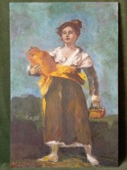 Stary obraz olejny ręcznie malowany na płótnie 65 cm.x 43 cm.