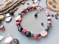 CITY JUNGLE bransoletka różowo-czarny rodonit lawa perła BlackberriesArts