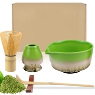 RAXFEKRO Zestaw Do Herbaty Matcha 5 Częściowy Zielony z Miseczką i Łyżką