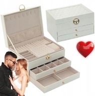 SZKATUŁKA NA BIŻUTERIĘ KUFEREK ORGANIZER POJEMNY BIAŁY WALENTYNKI