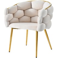 Krzesło Welurowe Do Toaletki Beżowe Złote Nogi Glamour