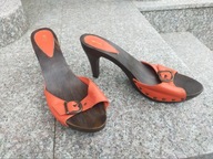 MNG nr 41 wygodne pomarańczowe klapki platformy skóra