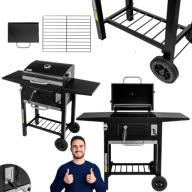 GRILL OGRODOWY WĘGLOWY DUŻY PRZENOŚNY Z POKRYWĄ + TERMOMETR