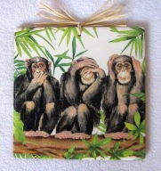 Robótkownia Kafelek obrazek 15x15 Afryka Trzy małpy uszy z pra.