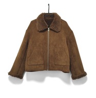 Kurtka Ocieplana Wełna Owcza Zamsz Zamek Brązowa |R. L