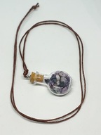 Naszyjnik wisiorek z minerałami ametyst fluoryt buteleczka rzemyk