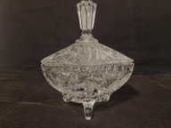 Polski kryształ śliczna kryształowa sześciokątna miska pojemnik z pokrywką