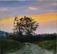 Zmierzch" obraz olejny na płótnie 30x30cm , oryginał Garncarek Al,,,
