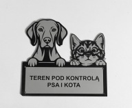 Tabliczka informacyjna uwaga zły pies dog niemiecki i kot