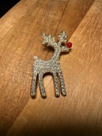 Błyszcząca broszka Renifer Rudolf Czerwononosy