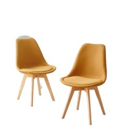 Krzesła EGGREE 2 zestaw żółty nordic len tapicerowane nogi bukowe