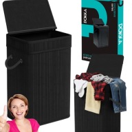 KOSZ NA PRANIE DUŻY SKŁADANY BAMBUSOWY CZARNY WOLNOSTOJĄCY POKRYWA WYSOKI